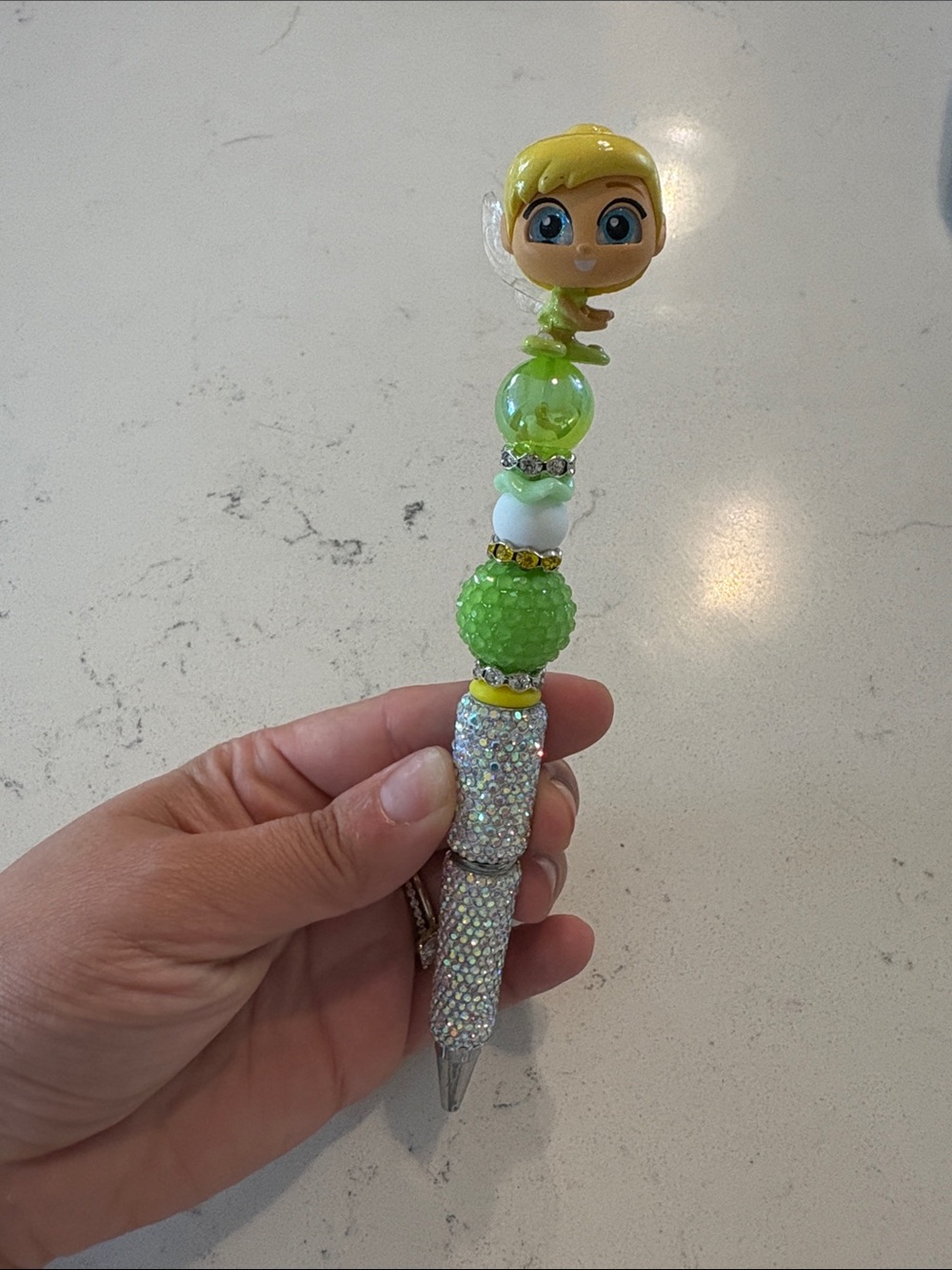 Sparkling Green Beaded Kids bling Pen with Character Tinker bell Top